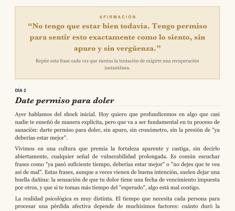 Un fragmento de la guía: una afirmación y el comienzo del Día 2